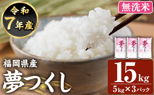 ≪令和7年産≫【無洗米】【食味鑑定士厳選】福岡県産 夢つくし(計15kg・5kg×3袋) 白米 無洗米 米 お米 おこめ ごはん ゆめつくし ご飯 常温 福岡県産 ブランド米 常温 常温保存 【ファインリョーコク】as34-011