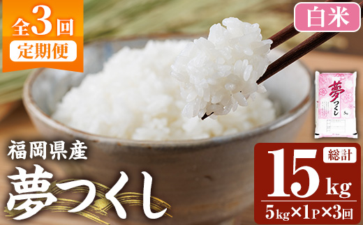 ≪令和7年産新米≫【3回定期便・白米】【食味鑑定士厳選】福岡県産 夢つくし(総計15kg・5kg×1袋×3回) 白米 米 お米 おこめ ごはん ゆめつくし ご飯 常温 福岡県産 ブランド米 定期便 定期 頒布会 常温 常温保存 【ファインリョーコク】as34-012