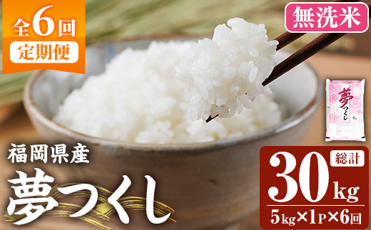 ≪令和7年産新米≫【6回定期便・無洗米】【食味鑑定士厳選】福岡県産 夢つくし(総計30kg・5kg×1袋×6回) 米 無洗米 お米 おこめ ごはん ゆめつくし ご飯 常温 福岡県産 ブランド米 定期便 定期 頒布会 常温 常温保存 【ファインリョーコク】as34-024