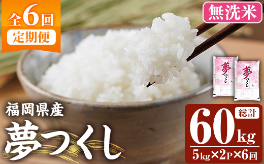 ≪令和7年産新米≫【6回定期便・無洗米】【食味鑑定士厳選】福岡県産 夢つくし(総計60kg・5kg×2袋×6回) 米 無洗米 お米 おこめ ごはん ゆめつくし ご飯 常温 福岡県産 ブランド米 定期便 定期 頒布会 常温 常温保存 【ファインリョーコク】as34-025