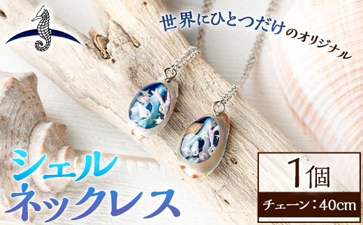 海アクセサリー シェルネックレス (1個) アクセサリー ネックレス ハンドメイド 手作り 首飾り ギフト プレゼント 贈り物 貝殻 1点もの オリジナル 数量限定 【タツノオトシゴ】as50-005