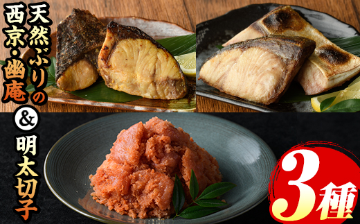 ブリ西京5食・幽庵5食・明太子切子450gのセット(計3種) 福岡 ぶり ブリ 鰤 玄界灘 魚 さかな 西京漬 幽庵漬 味噌漬け 柚子 めんたいこ 辛子明太子 明太 魚卵 海鮮 切れ子 食べ比べ おかず 晩酌 おつまみ 惣菜 焼き魚 小分け 冷凍【マル五】as06-009