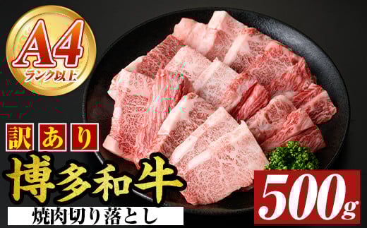 ＜訳あり＞【A4～A5】博多和牛焼肉切り落とし(肩ロース・バラ)(500g) 国産 九州産 福岡県産 牛肉 和牛 黒毛和牛 ヤキニク やきにく 焼き肉 お肉【MEAT PLUS】as08-028