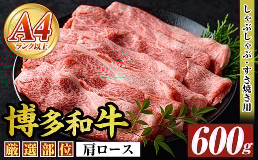 【A4～A5】博多和牛肩ロースしゃぶしゃぶすき焼き用(600g)国産 九州産 福岡県産 牛肉 和牛 黒毛和牛 すきやき スキヤキ お肉【MEAT PLUS】as08-048