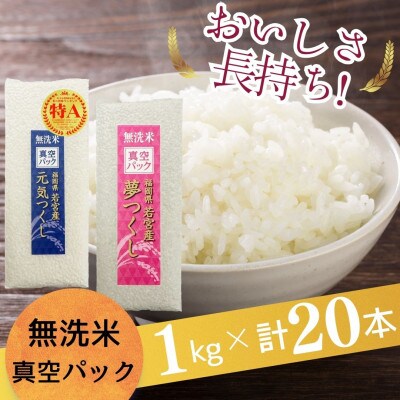 [無洗米]「元気つくし」&「夢つくし」の米食べ比べセット [真空パック]20kg(1kg×各10本)