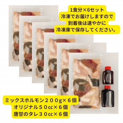 【簡易版】ぷりぷり黒毛和牛ホルモン使用!田川ホルモン鍋セット(ミックスホルモン+タレ2種)×6食分【配送不可地域：離島】