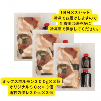 【簡易版】ぷりぷり黒毛和牛ホルモン使用!田川ホルモン鍋セット(ミックスホルモン+タレ2種)×3食分【配送不可地域：離島】