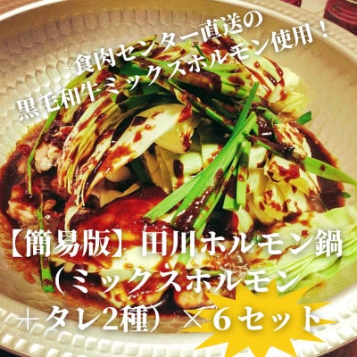 【簡易版】ぷりぷり黒毛和牛ホルモン使用!田川ホルモン鍋セット(ミックスホルモン+タレ2種)×6食分【配送不可地域：離島】
