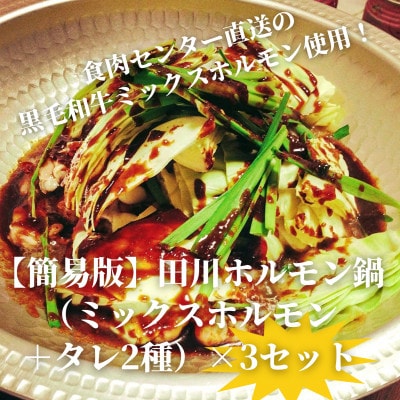 【簡易版】ぷりぷり黒毛和牛ホルモン使用!田川ホルモン鍋セット(ミックスホルモン+タレ2種)×3食分【配送不可地域：離島】
