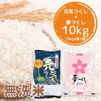 【令和7年産】福岡県産米食べ比べ＜無洗米＞「夢つくし」と「元気つくし」セット 計10kg岡垣町