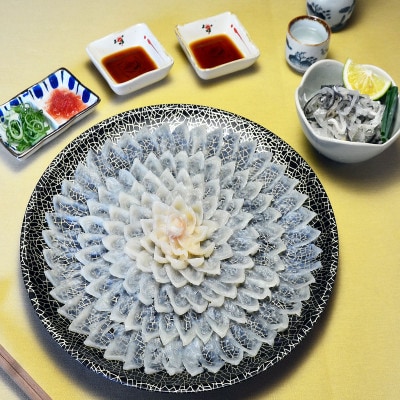 【毎月定期便】とらふぐ刺身　菊盛り一尺大皿　ふぐ皮湯引き付　4人前全4回【配送不可地域：離島】
