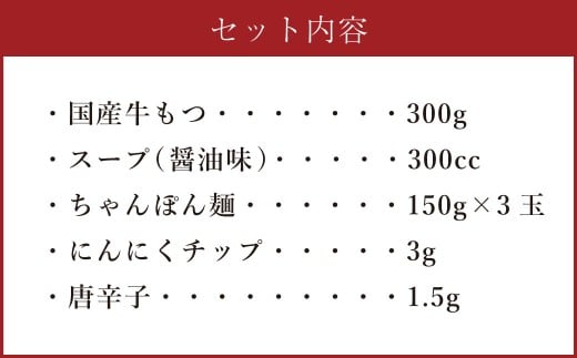 【ご家庭用】博多もつ鍋 3人前 醤油味 国産牛モツ ちゃんぽん麺 ホルモン