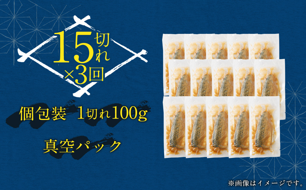 【3ヶ月定期便】 骨取り 天然トロさばフィレの味噌煮 15切れ 計1.5kg ×3回 ( 個包装 ・ 真空パック入り ) 鯖 さば 味噌煮 みそ