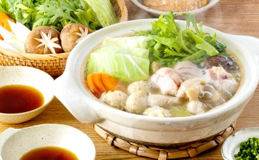 むなかた鶏使用 水炊き2人前 計1.1kg 鶏肉 鶏もも肉 鶏つくね お肉 丸鶏スープ 甘夏ぽん酢（180ml）