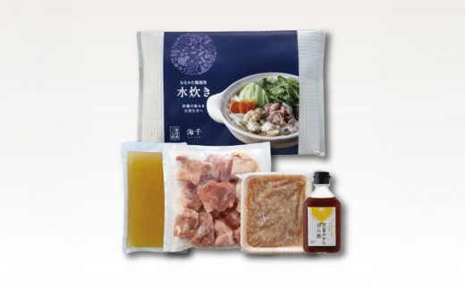 むなかた鶏使用 水炊き2人前 計1.1kg 鶏肉 鶏もも肉 鶏つくね お肉 丸鶏スープ 甘夏ぽん酢（180ml）