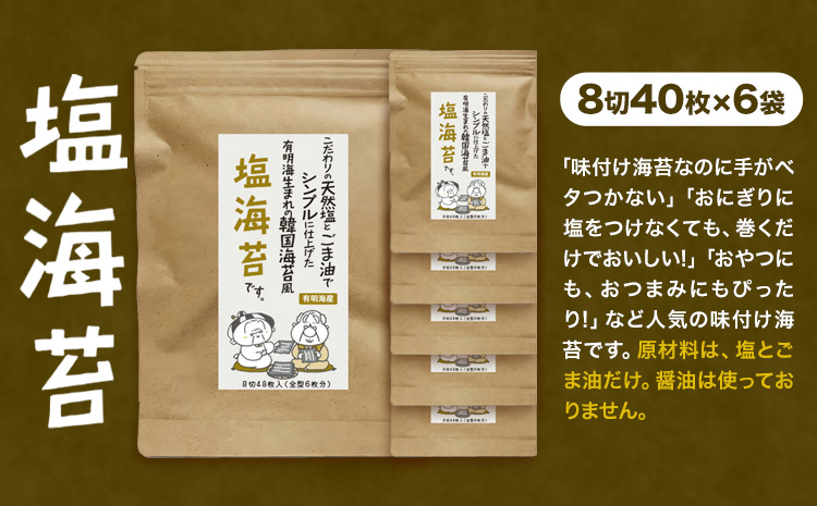 海苔 福岡有明のり 塩海苔 40枚 × 6袋 朝ごはん本舗《90日以内に出荷予定(土日祝除く)》福岡県 鞍手郡 小竹町 小分け 塩 有明海産 九州---sc_sonr_90d_r7_12000_40i---