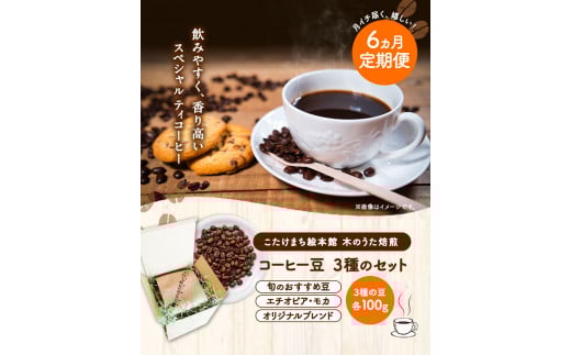 【6ヶ月定期便】コーヒー豆3種のセット 各100g(豆) 計300g 《お申込み月の翌月から出荷開始》 旬 オリジナルブレンド ---sc_utawbtei_r7_48000_mo6num1---