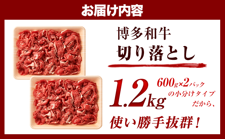 博多和牛切り落とし 1.2kg (600ｇ×2パック)《30日以内に出荷予定(土日祝除く)》 博多和牛 株式会社MEAT PLUS 牛肉 牛肩 バラ A4ランク 以上使用 厳選---sc_fmphtkr_30d_r7_16500_1200g---