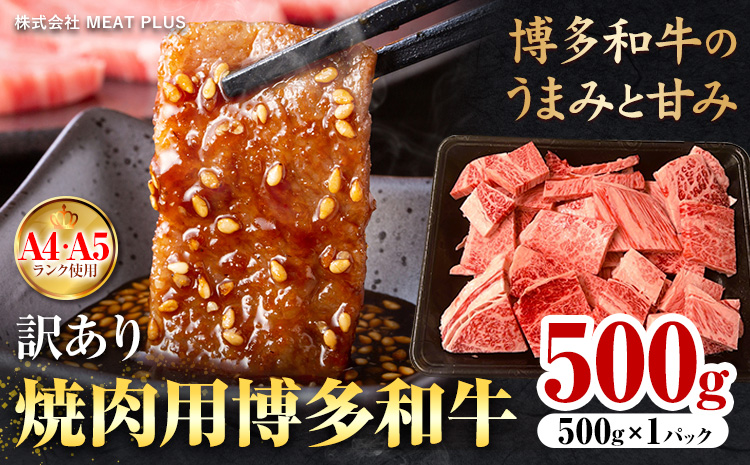訳あり 博多和牛 A5 A4 焼肉用 500g 株式会社MEAT PLUS《30日以内に出荷予定(土日祝除く)》福岡県 鞍手郡 小竹町 博多和牛 和牛 牛肉 肩ロース バラ カルビ 焼き肉 バーベキュー---sc_fmphtyk_30d_r7_14000_500g---
