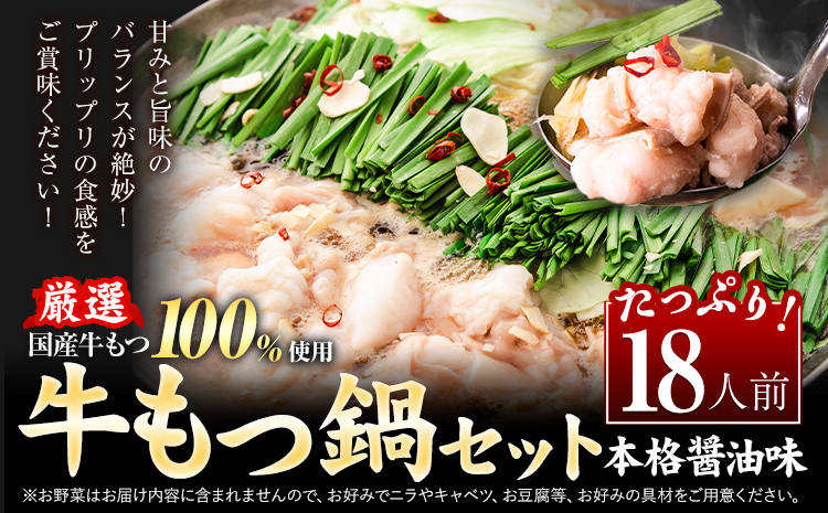 もつ鍋 もつ鍋セット 18人前(2人前×9セット)  本格醤油味 ちゃんぽん付き 国産牛小腸100％使用 送料無料《30日以内に出荷予定(土日祝除く)》 牛もつ 唐辛子 ニンニク セット 博多 国産 ヤマタカ醤油 牛 冷凍食品 冷凍 鍋 鍋セット---ktk_ftmtnbk_30d_25_18000_18i---