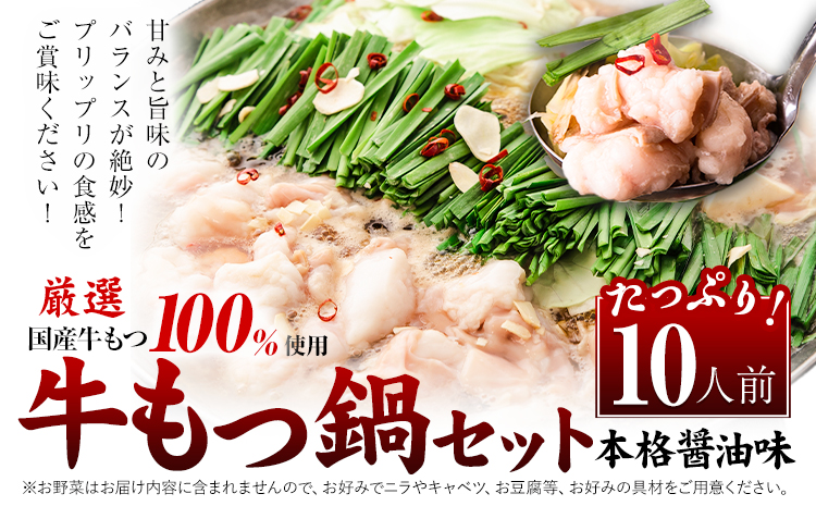 もつ鍋 福岡 もつ鍋 鍋 国産牛小腸100％使用 牛もつ鍋セット 10人前（2人前×5セット） 本格醤油味《30日以内に出荷(土日祝除く)》牛もつ ちゃんぽん麺 唐辛子 ニンニク セット 博多 国産 ヤマタカ醤油 鞍手町---kr_fkmtnb_30d_25_11500_10i---