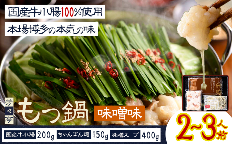 もつ鍋 味噌味 セット ちゃんぽん麵 芳々亭 2～3人前 地域商社ふるさぽ《90日以内に出荷予定(土日祝除く)》福岡県 鞍手町 もつ 鍋 牛モツ 味噌 国産牛もつ100％使用 ラー麦---skr_ffsystim_90d_26_16000_ms---