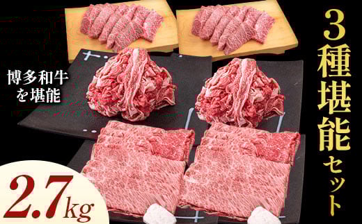 博多和牛 ３種堪能セット 2.7kg 計6パック 株式会社エム・ケイ食品《30日以内に出荷予定(土日祝除く)》---skr_fmksansh_30d_r7_50000_2700g---