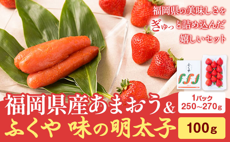 福岡県産あまおう & ふくや味の明太子 100g 南国フルーツ株式会社[1月上旬-3月末頃出荷]福岡県 鞍手町 あまおう いちご めんたいこ 明太子 セット 送料無料---skr_cnngkaf_af13_25_14000_100g---