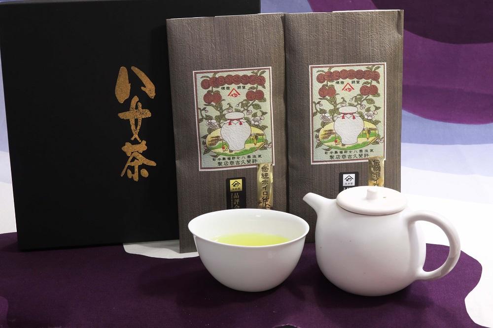 許斐本家14代目おススメの特撰品評会入賞玉露・煎茶の化粧箱入り２本詰合せ【八女茶老舗　創業300年余】（ギフト対応）