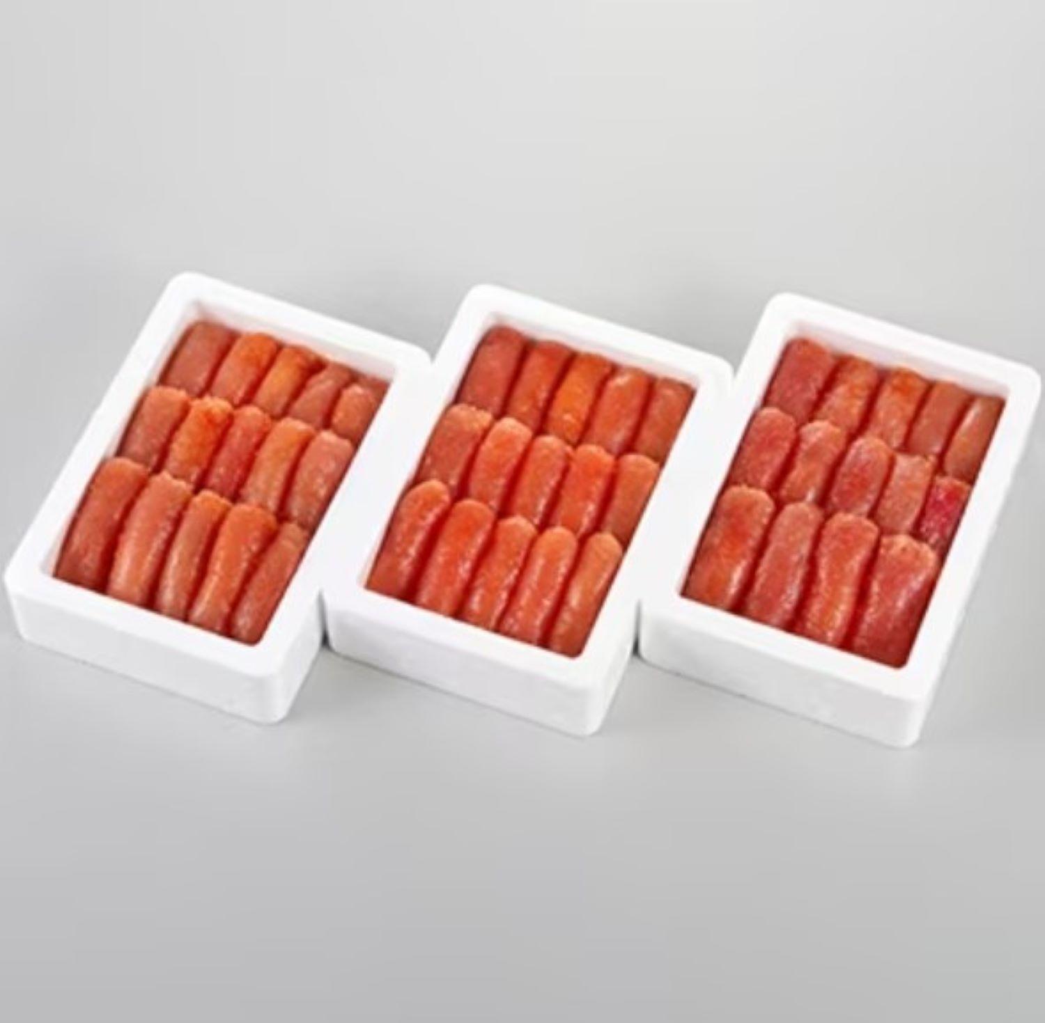 3箱に小分けした辛子明太子350g×9箱(計3.15kg)