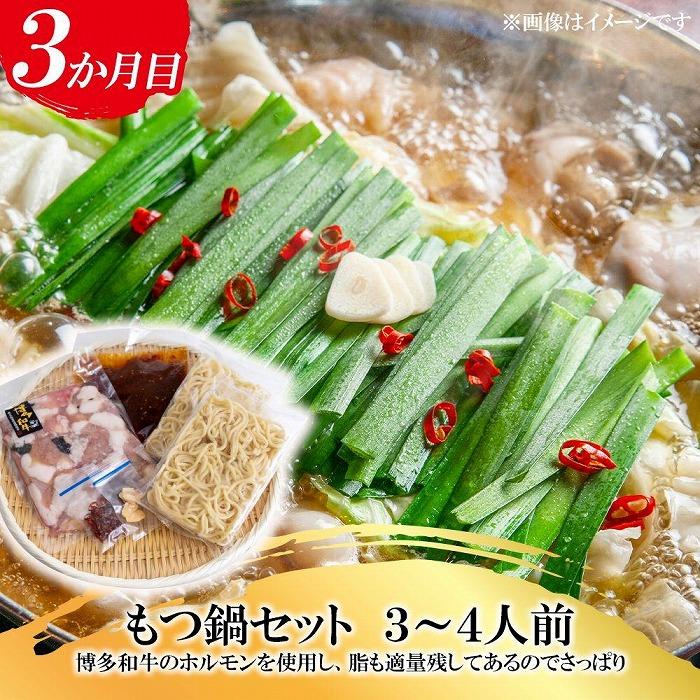 福岡県産 黒毛和牛A4ランク以上の博多和牛！ 3か月定期便Bコース（切り落とし450g・サーロインステーキ(1枚)200～250g・もつ鍋セット3～4人前）