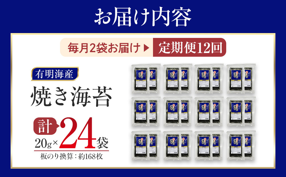 【定期便12回】有明海産のり　訳あり！　焼き海苔　２０ｇ×２袋