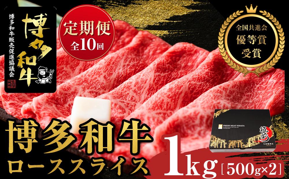 『定期便』博多和牛ローススライス1kg（500g×2パック）全10回