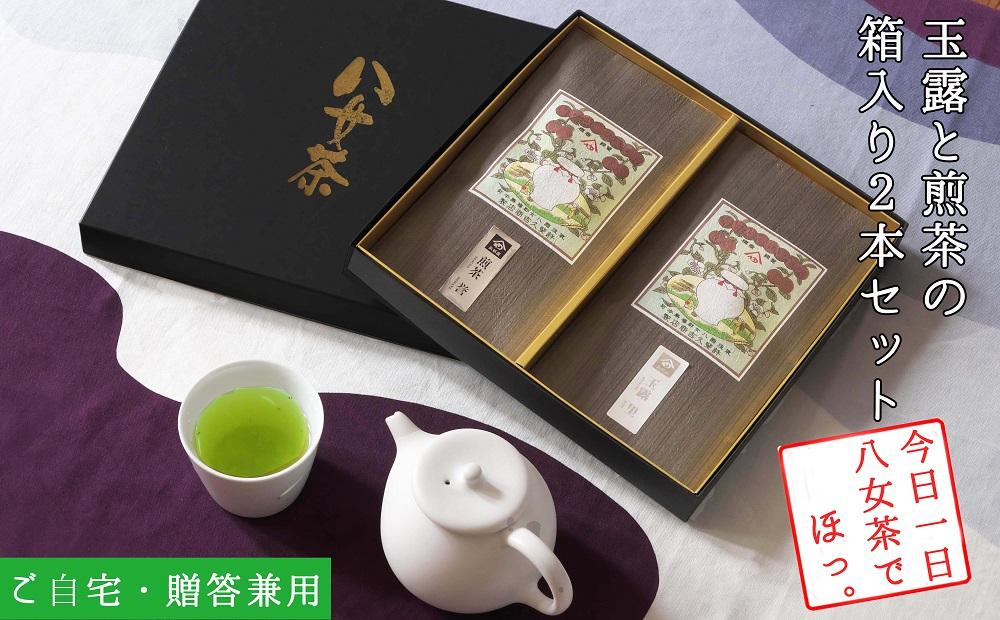 許斐本家14代目おススメの玉露と特撰煎茶の化粧箱入り２本詰合せ【八女茶老舗　創業300年余】（ギフト対応）
