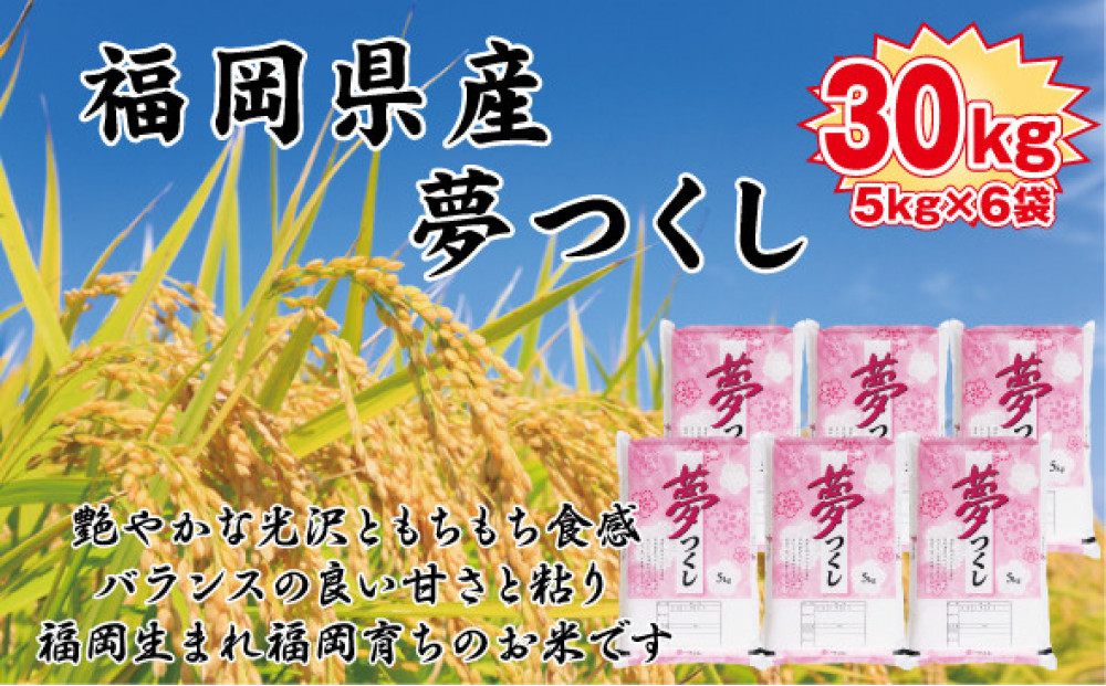 【令和7年産新米】【食味鑑定士厳選】福岡県産 夢つくし30kg (5kg×6袋)
