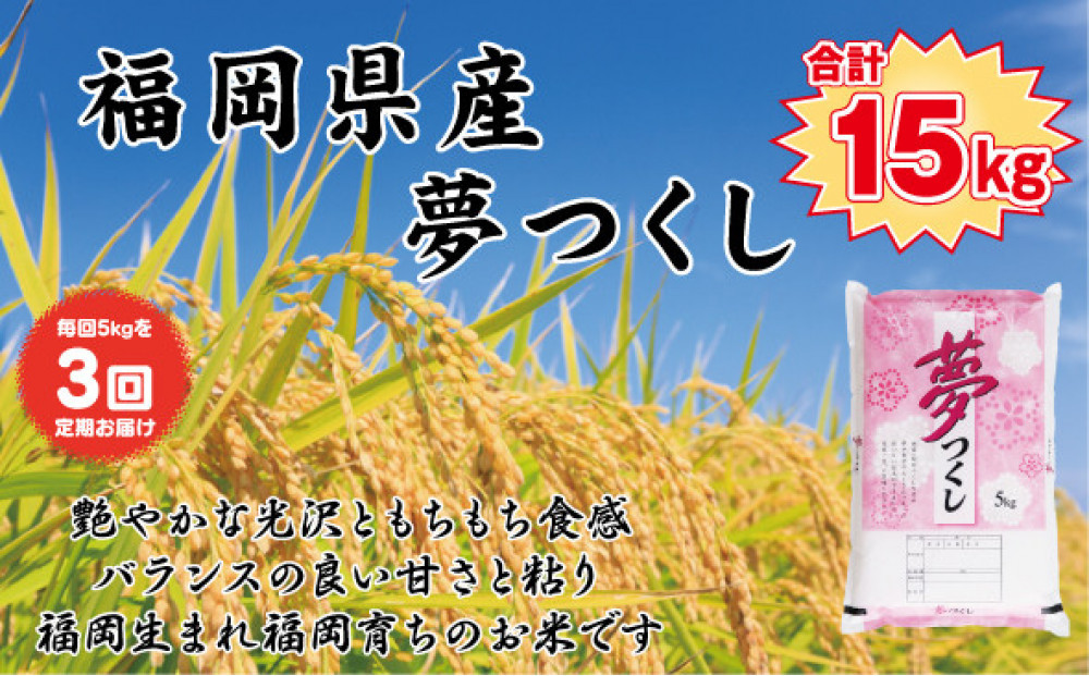 【定期便全3回】【令和7年産新米】【食味鑑定士厳選】福岡県産 夢つくし5kg (5kg×1袋) 合計 15kg