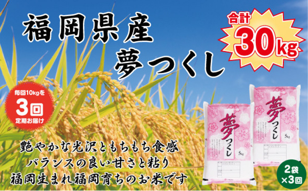 【定期便全3回】【令和7年産新米】【食味鑑定士厳選】福岡県産 夢つくし10kg (5kg×2袋) 合計 30kg
