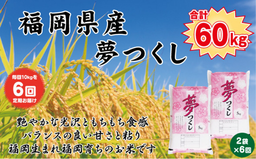 【定期便全6回】【令和7年産新米】【食味鑑定士厳選】福岡県産 夢つくし10kg (5kg×2袋) 合計 60kg