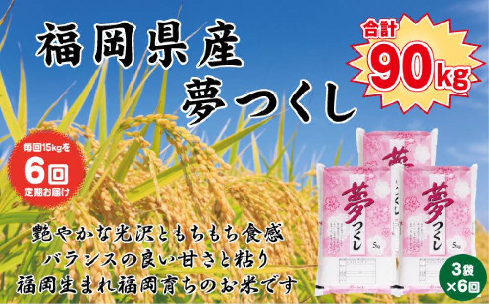 【定期便全6回】【令和7年産新米】【食味鑑定士厳選】福岡県産 夢つくし15kg (5kg×3袋) 合計 90kg