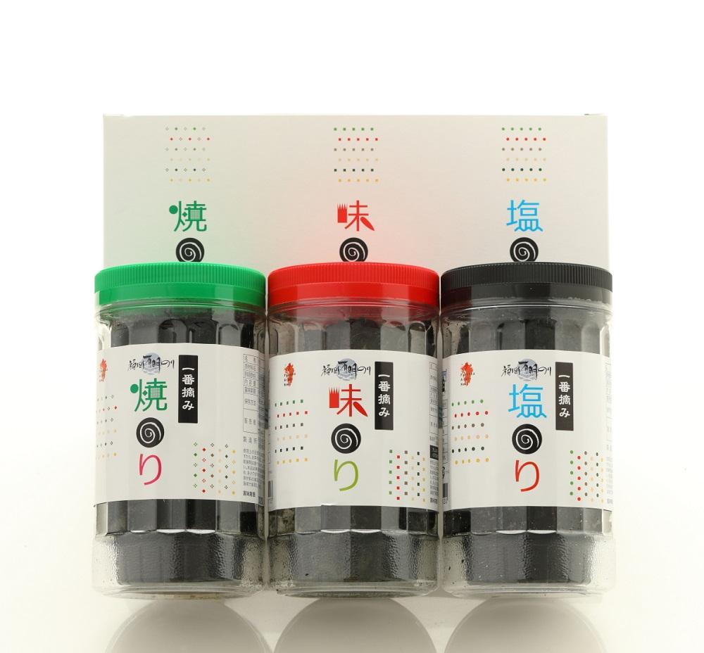 【ギフト用】一番摘み 福岡有明のり９本！！ ボトル入「味のり」「塩のり」「焼のり」詰合せ