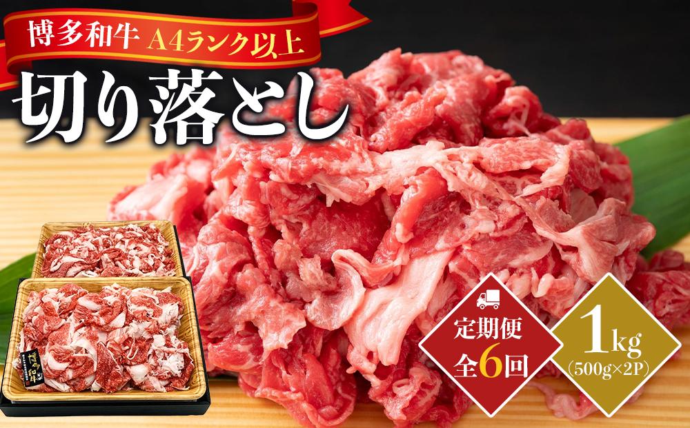 【定期便全6回】博多和牛A4ランク以上切り落とし 訳あり！1kg（500g×2P）