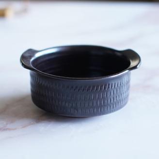 AA117 小石原焼 カネハ窯 飛び鉋グラタン皿セット(黒マット×M)