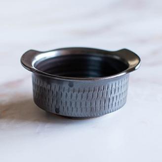 AA109 小石原焼 カネハ窯 飛び鉋グラタン皿(黒マット×S)