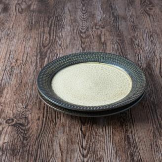 AA106 小石原焼 カネハ窯 飛び鉋プレートセット【大】(茶マット)