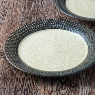 AA33 小石原焼 カネハ窯 飛び鉋プレート【特大】(茶マット)