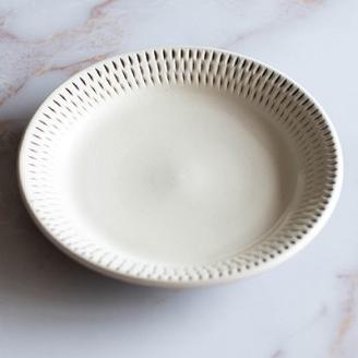 AA37 小石原焼 カネハ窯 飛び鉋プレート【特大】(白×白ツヤ)