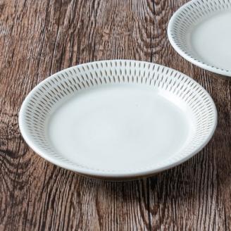 AA38 小石原焼 カネハ窯 飛び鉋プレート【大】(白×白ツヤ)