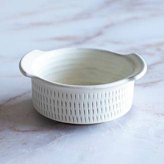 AA42 小石原焼 カネハ窯 飛び鉋グラタン皿(白マット×M)