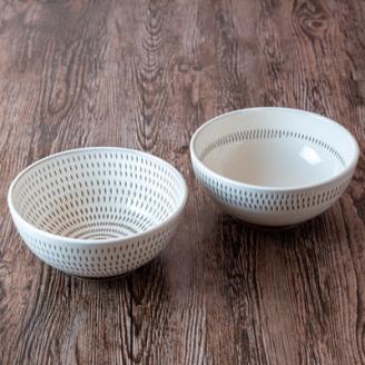 AA89 小石原焼 カネハ窯 飛び鉋中鉢セット(両面・シンプル)