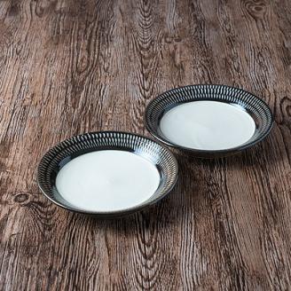 AA97 小石原焼 カネハ窯 飛び鉋プレートセット【小】(黒×白ツヤ)